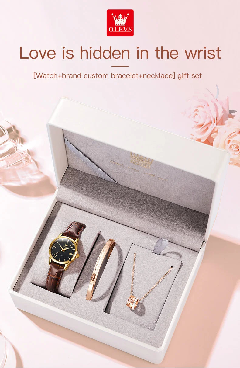 OLEVS Quartz Wristwatch – Leather Strap for Business Casual Wear