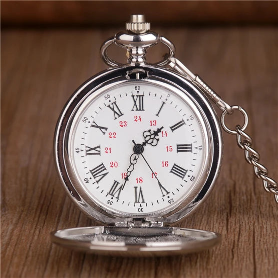 Vintage Roman Numeral Pocket Watch – 37cm Steel Fob Chain for Men and Women