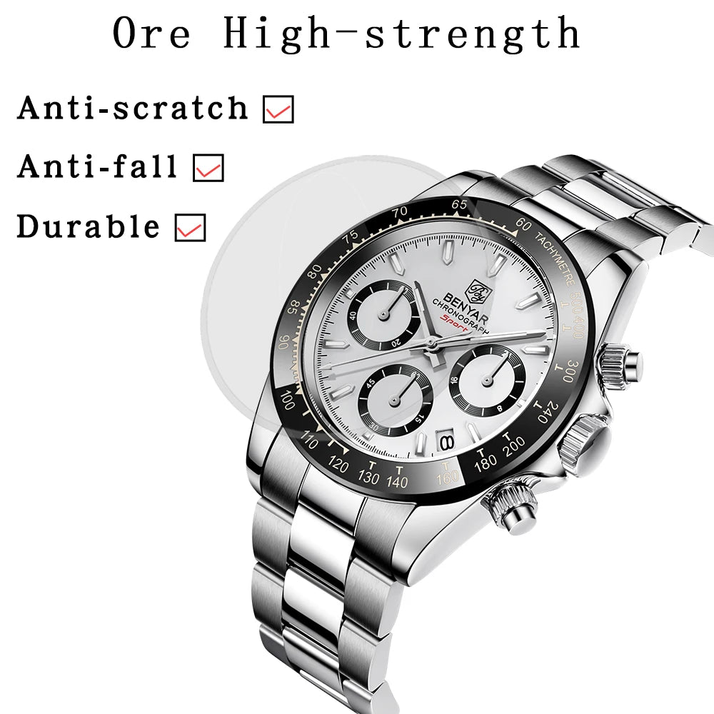 BENYAR Stainless Steel Chronograph Watch – Luxury Quartz for Men