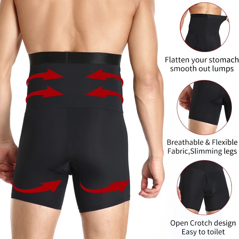 High Waist Compression Shorts – Tummy Control Body Shaper for Men