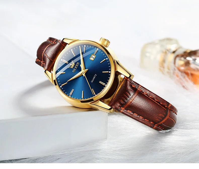 OLEVS Quartz Wristwatch – Leather Strap for Business Casual Wear