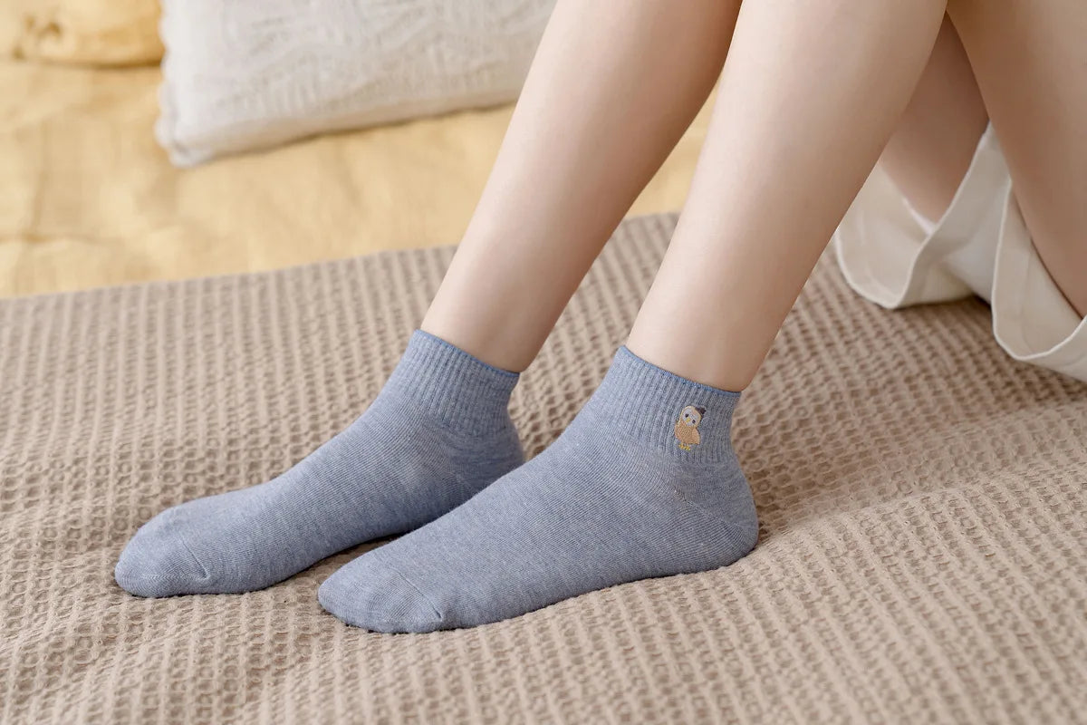 Embroidered Cotton Animal Socks – Kawaii Casual Streetwear for Women