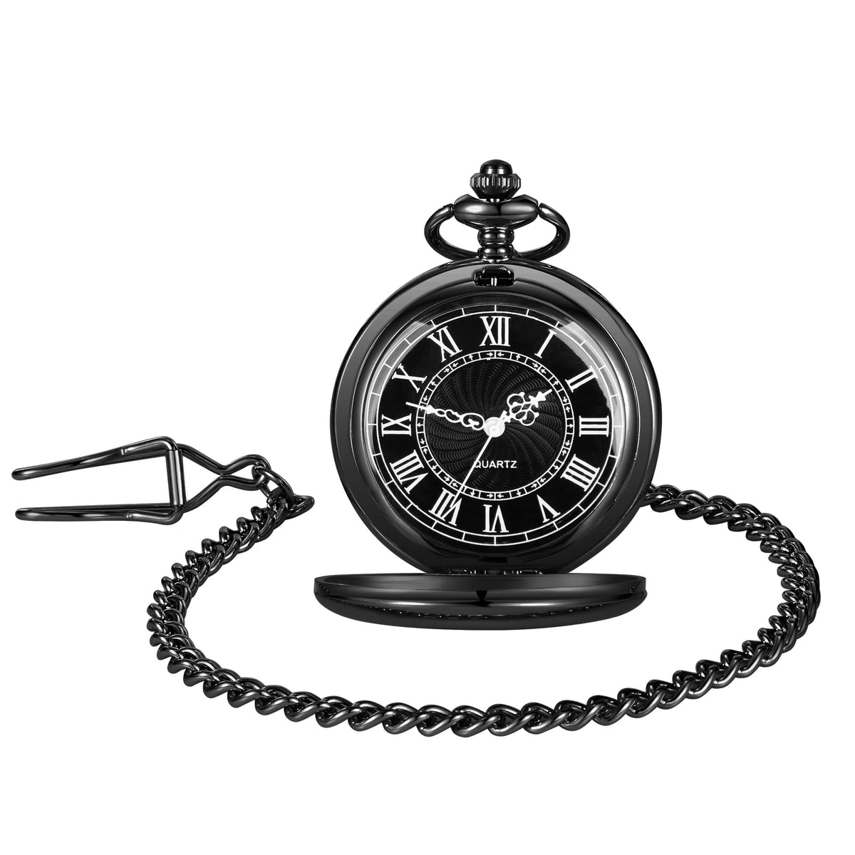 Vintage Roman Numeral Pocket Watch – 37cm Steel Fob Chain for Men and Women