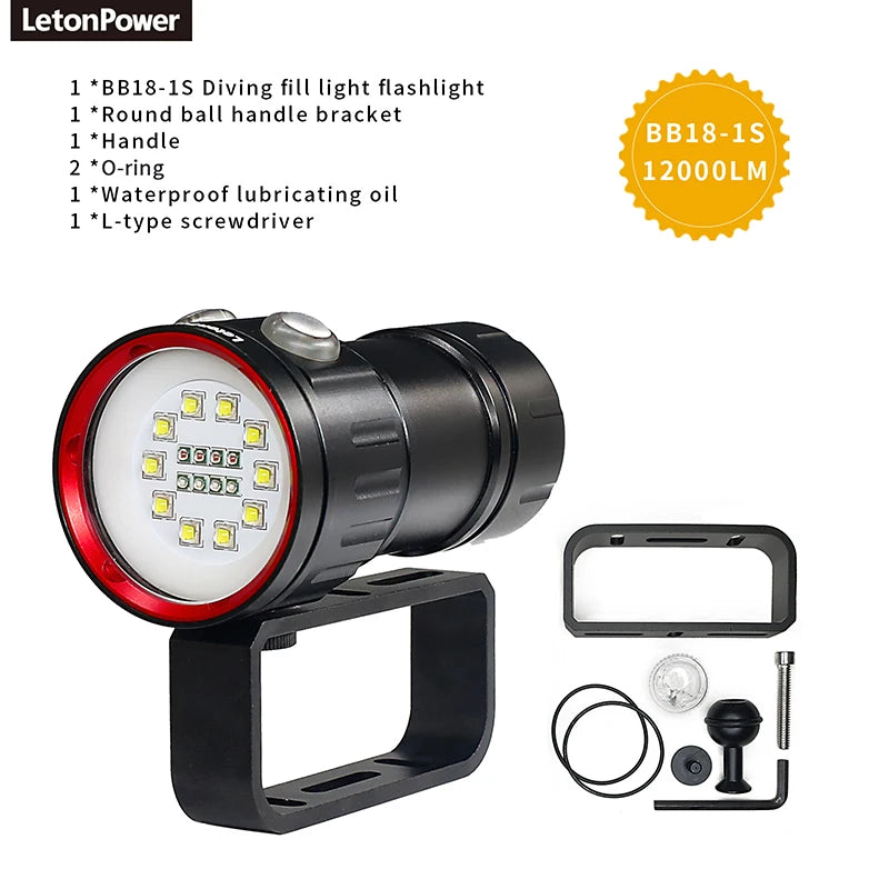 Underwater LED Photography Light – 20000LM Waterproof Video Torch for Diving
