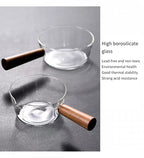 Glass Milk Pot with Wooden Handle – Heat Resistant Cookware for Kitchen Use