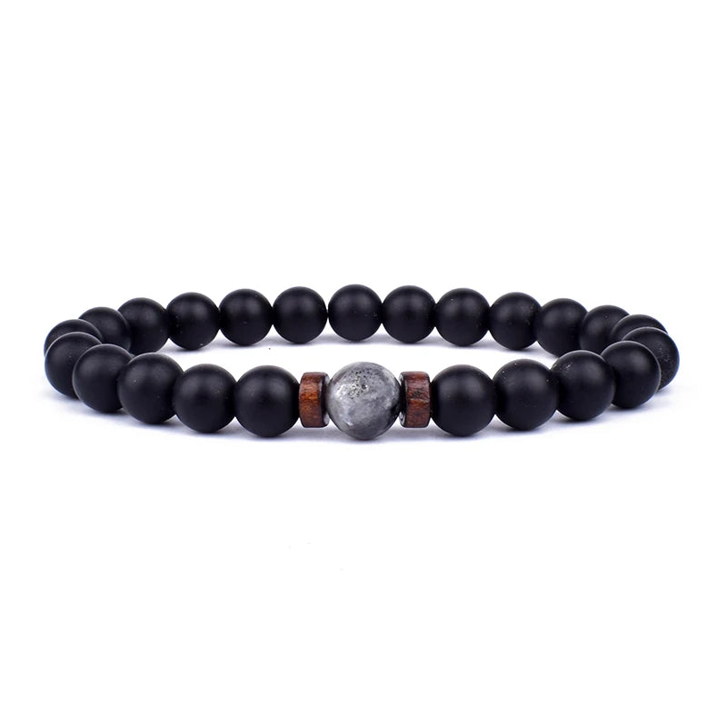 Lava Stone and Wood Bead Bracelet – 8mm Tibetan Buddha Jewelry for Men and Women