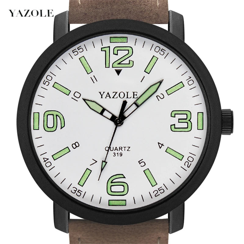 Leather Quartz Men Watch – Night Light Dial for Business Casual Attire