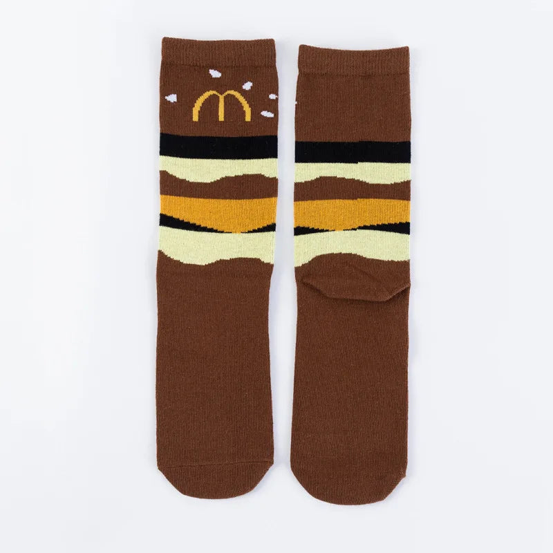 Novelty Food Print Crew Socks – Funny Cartoon Cotton Socks for Casual Wear