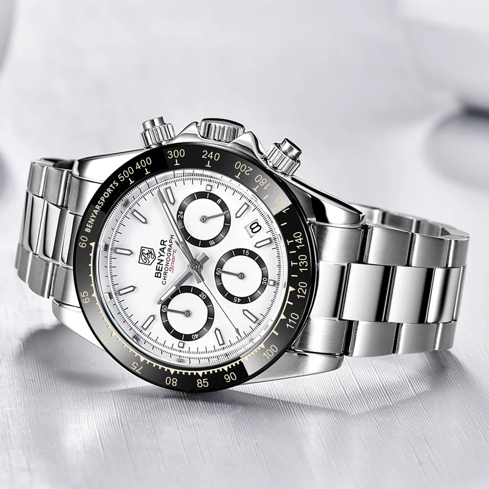 BENYAR Stainless Steel Chronograph Watch – Luxury Quartz for Men