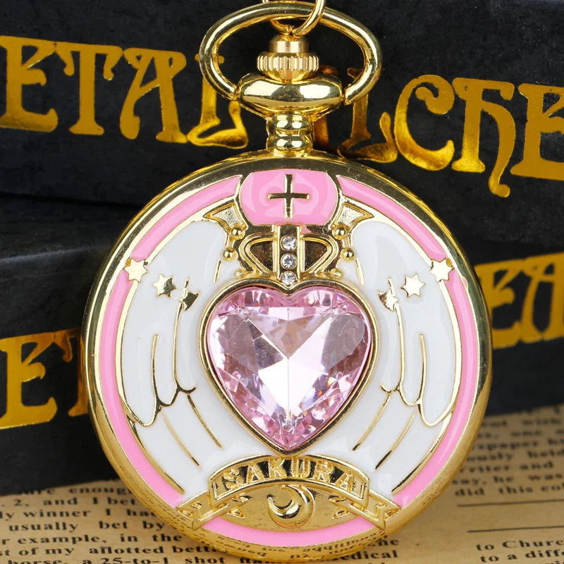 Red Sakura Pocket Watch – Vintage Anime Cosplay Accessory for Women
