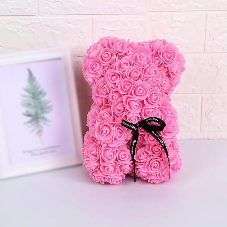 Artificial Rose Bear – 25cm Flower Figurine for Valentine Anniversary Gift