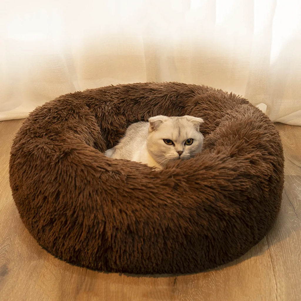 Round Plush Pet Bed – Soft Warm Dog House for Large and Medium Pets