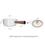 Glass Milk Pot with Wooden Handle – Heat Resistant Cookware for Kitchen Use