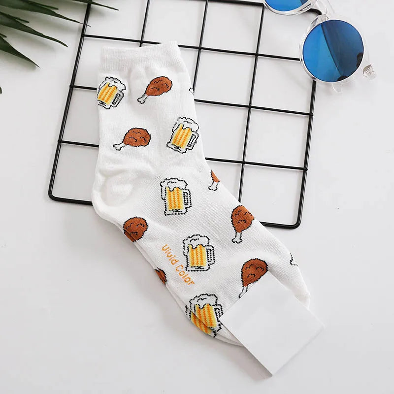 Novelty Food Print Crew Socks – Funny Cartoon Cotton Socks for Casual Wear