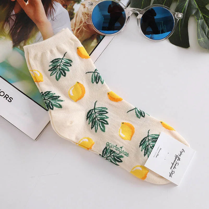 Novelty Food Print Crew Socks – Funny Cartoon Cotton Socks for Casual Wear