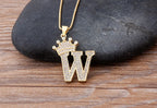Copper Zircon Initial Crown Necklace – Hip-Hop Alphabet Jewelry for Men and Women