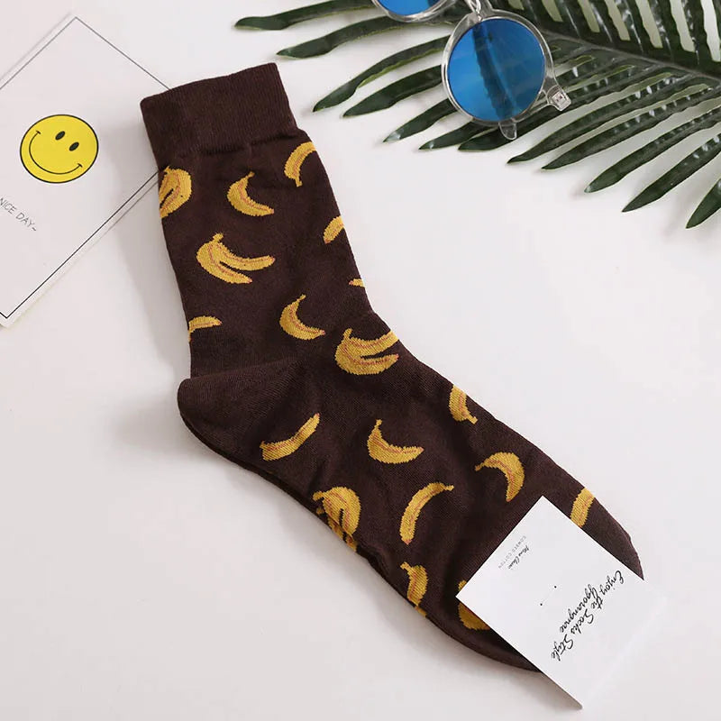 Novelty Food Print Crew Socks – Funny Cartoon Cotton Socks for Casual Wear