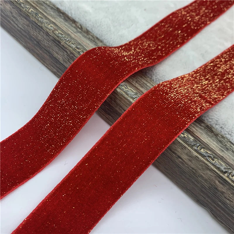 Gold Wire Velvet Ribbon – Decorative Trim for Wedding Gift Wrapping and DIY Bows