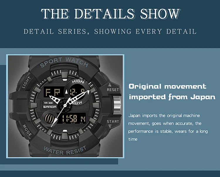 Digital Sports Watch – Waterproof LED Military Timepiece for Outdoor Men