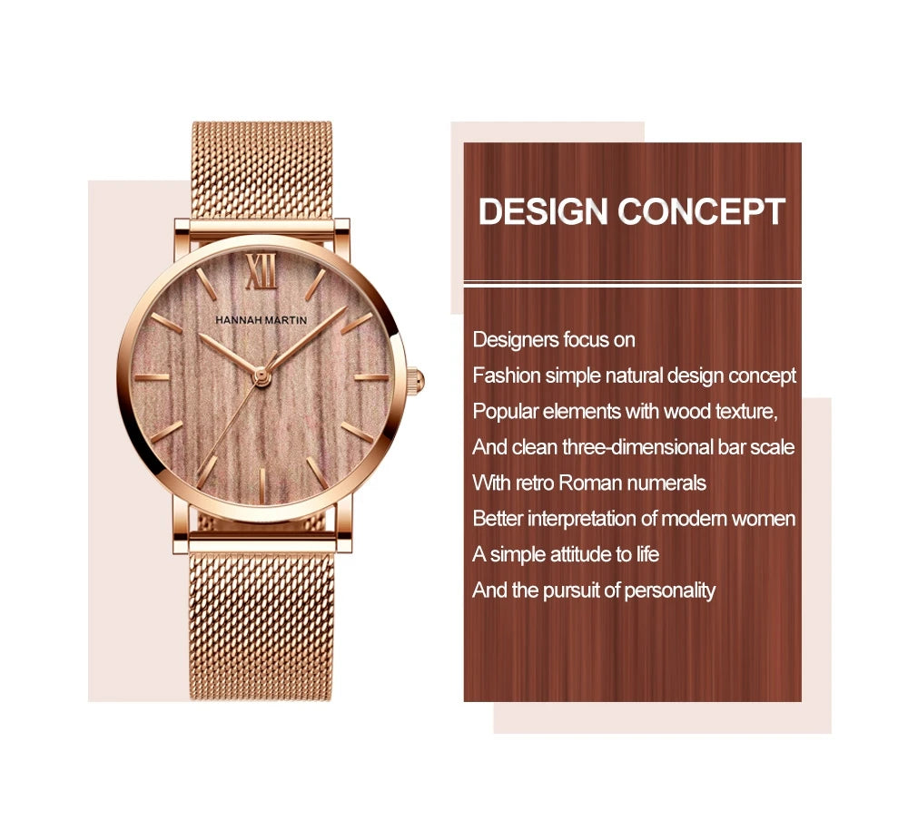 Rose Gold Stainless Steel Watch – Japan Quartz Waterproof for Ladies