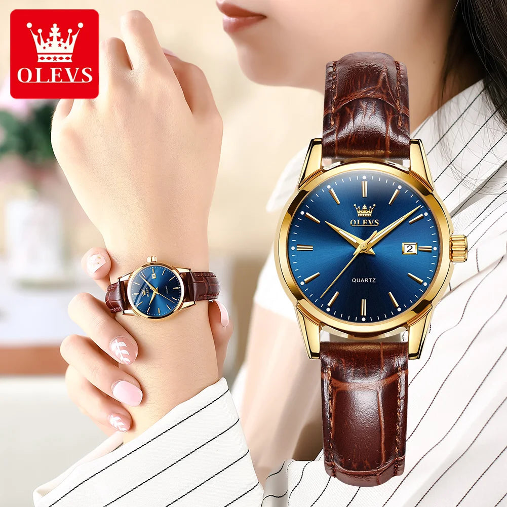 OLEVS Quartz Wristwatch – Leather Strap for Business Casual Wear