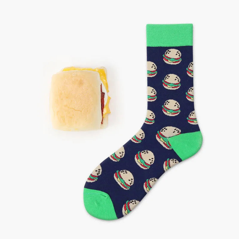 Novelty Food Print Crew Socks – Funny Cartoon Cotton Socks for Casual Wear