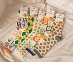 Floral Print Crew Socks – Kawaii Cotton Winter Hosiery for Women