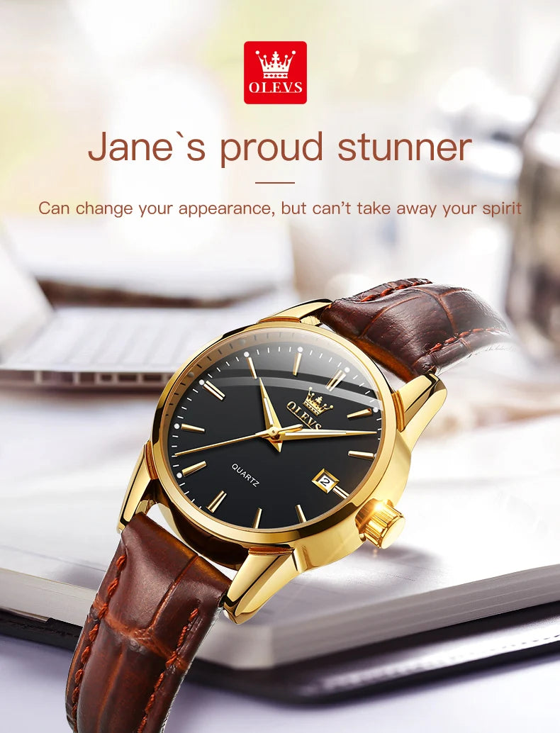 OLEVS Quartz Wristwatch – Leather Strap for Business Casual Wear