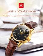 OLEVS Quartz Wristwatch – Leather Strap for Business Casual Wear