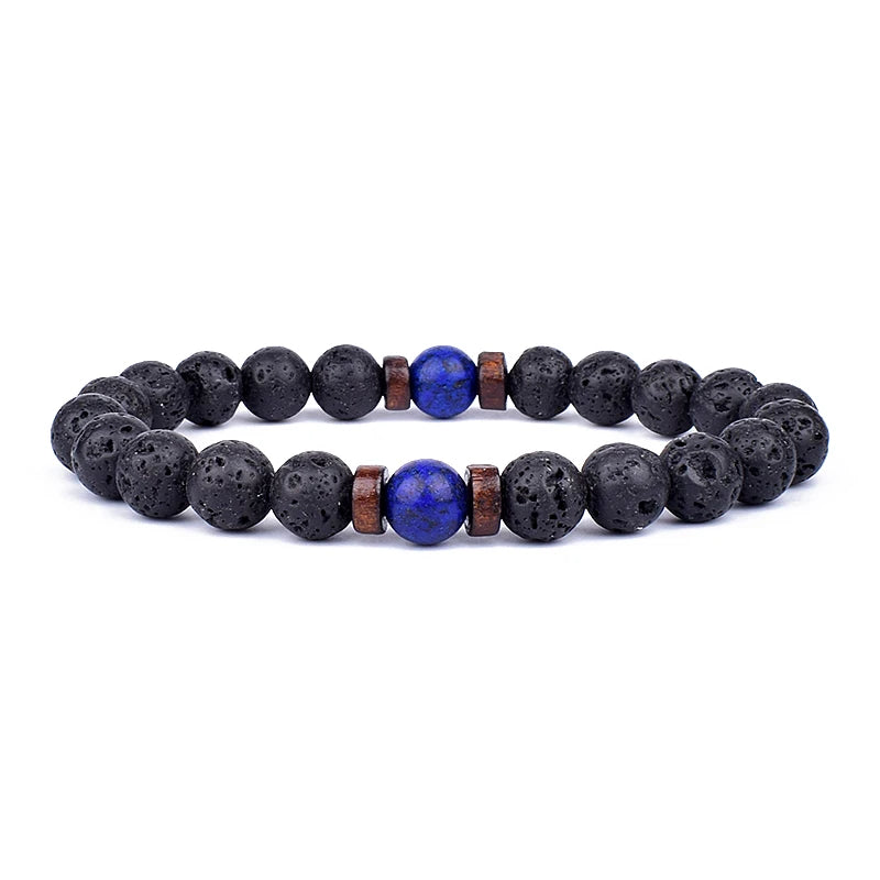 Lava Stone and Wood Bead Bracelet – 8mm Tibetan Buddha Jewelry for Men and Women