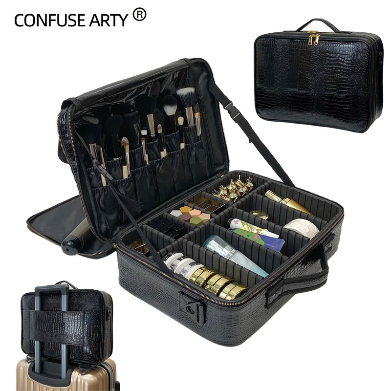 Large PU Leather Makeup Case – Professional Storage for Travel and Cosmetics
