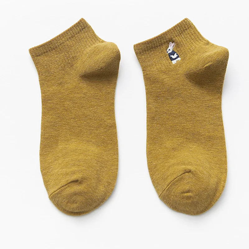 Embroidered Cotton Animal Socks – Kawaii Casual Streetwear for Women