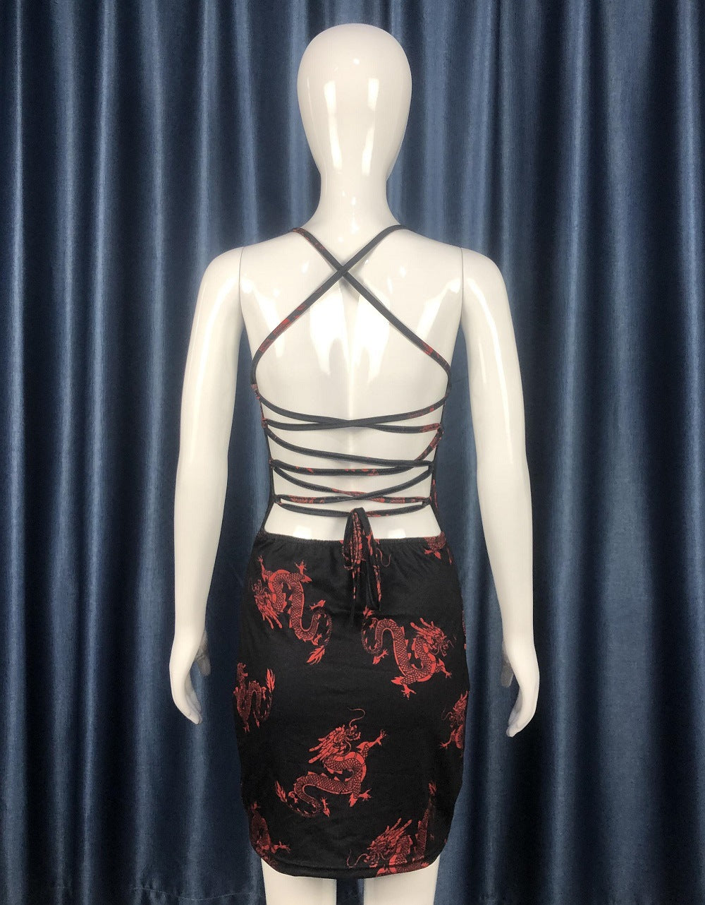 Dragon Print Mini Sundress – Sexy Backless Sheath for Party Clubwear