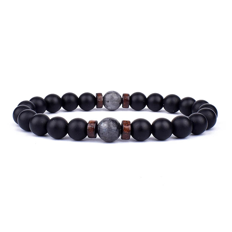 Lava Stone and Wood Bead Bracelet – 8mm Tibetan Buddha Jewelry for Men and Women