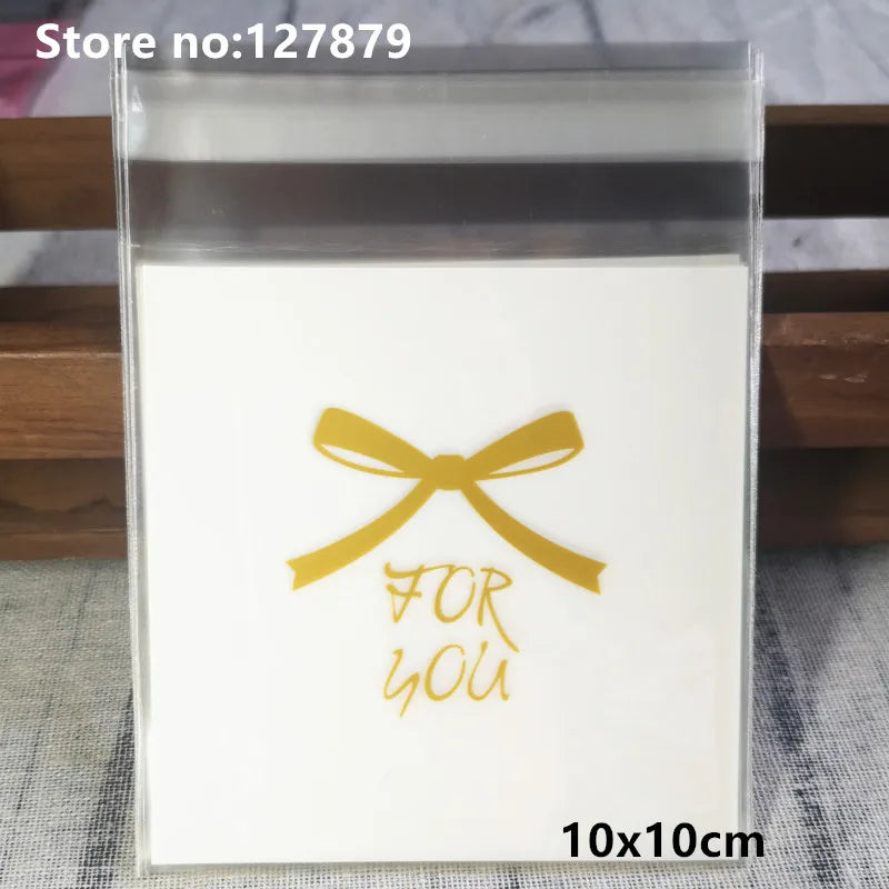 Self-Adhesive Bow-Knot Cookie Bags – 10x10cm Plastic Packaging for Parties