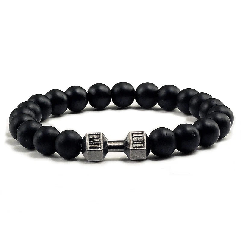 Volcanic Stone Dumbbell Bracelet – Matte Lava Bead Jewelry for Fitness Enthusiasts