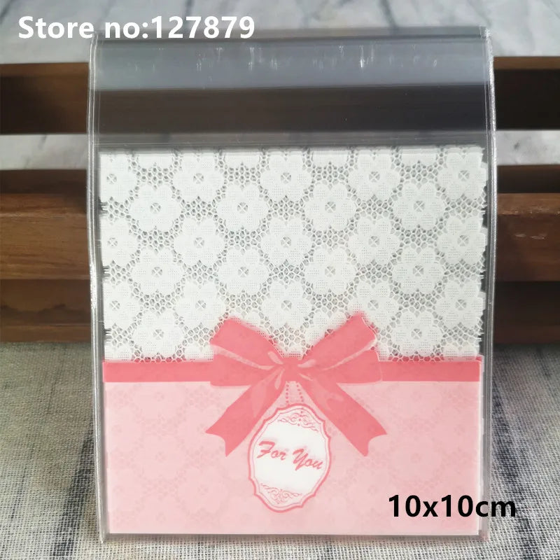 Self-Adhesive Bow-Knot Cookie Bags – 10x10cm Plastic Packaging for Parties