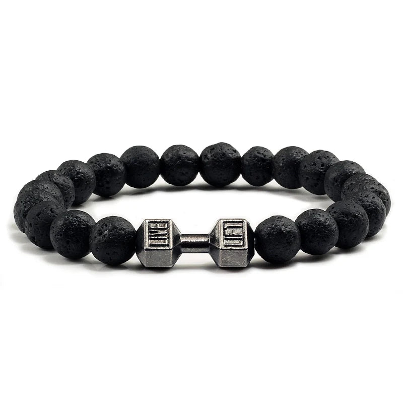 Volcanic Stone Dumbbell Bracelet – Matte Lava Bead Jewelry for Fitness Enthusiasts