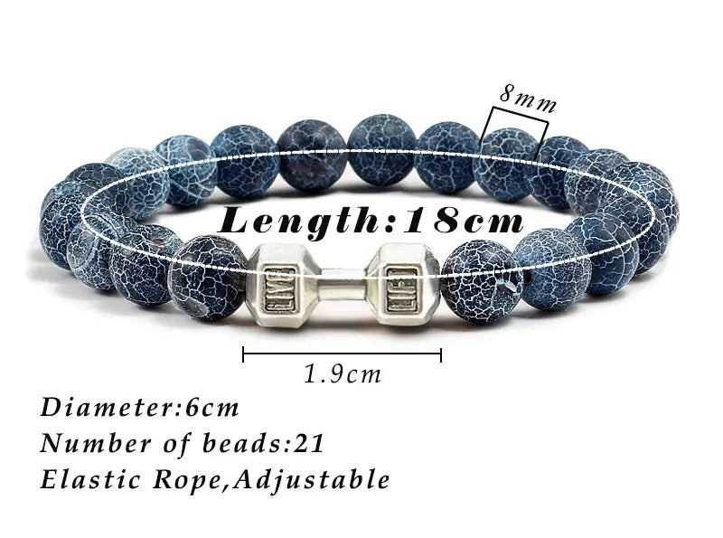 Volcanic Stone Dumbbell Bracelet – Matte Lava Bead Jewelry for Fitness Enthusiasts