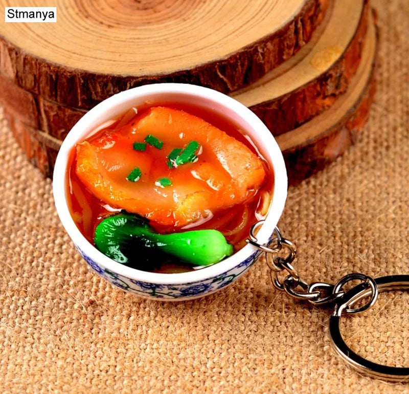 Miniature Noodle Bowl Keychain – Chinese Porcelain Style Bag Pendant