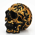 Resin Skull Sculpture – Gold Carved Black Gothic Decor for Halloween
