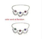 Two rhinestone chokers with multicolor gem accents, decorative chain, colors sent at random