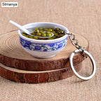 Miniature Noodle Bowl Keychain – Chinese Porcelain Style Bag Pendant