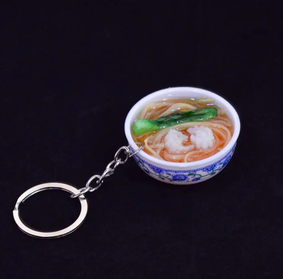 Miniature Noodle Bowl Keychain – Chinese Porcelain Style Bag Pendant