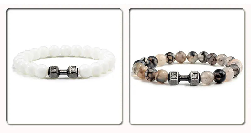 Volcanic Stone Dumbbell Bracelet – Matte Lava Bead Jewelry for Fitness Enthusiasts