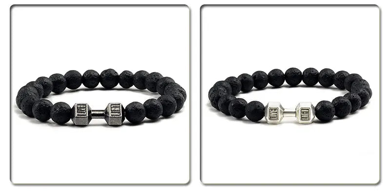Volcanic Stone Dumbbell Bracelet – Matte Lava Bead Jewelry for Fitness Enthusiasts