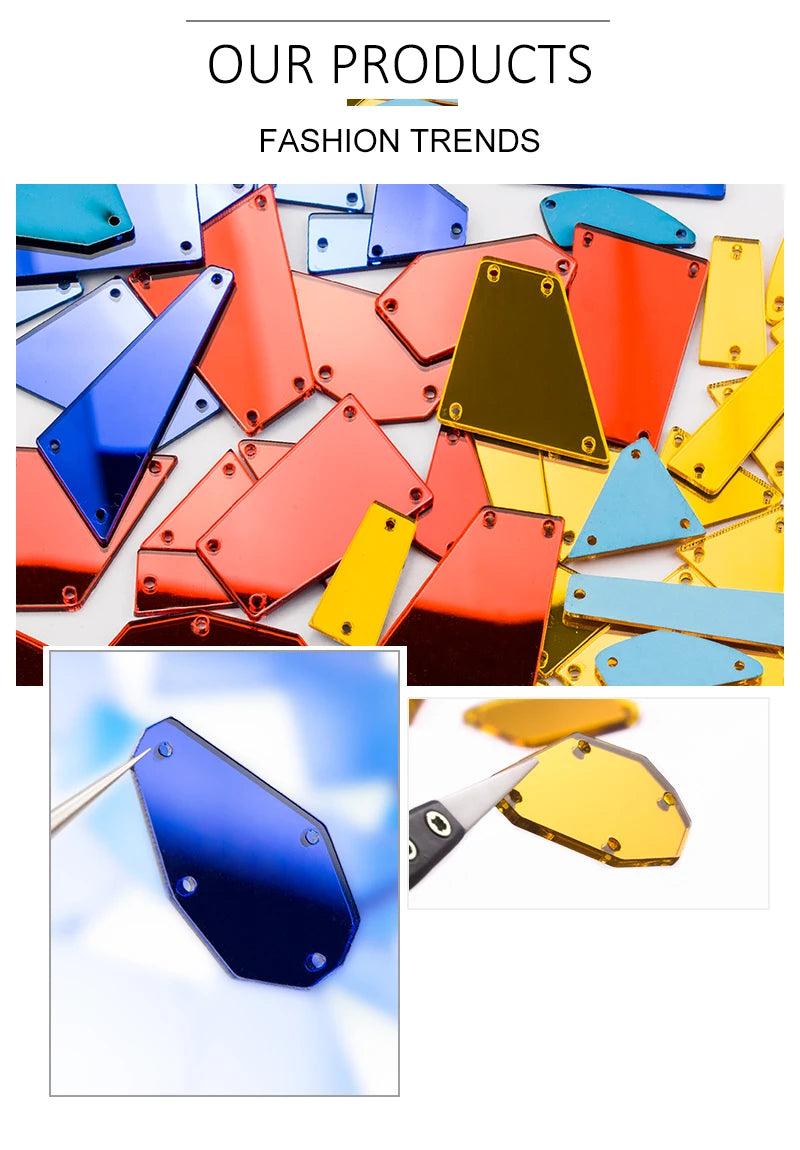 Rhombus Acrylic Mirror Sew On Rhinestones – Decorative Gems for Sewing Craft