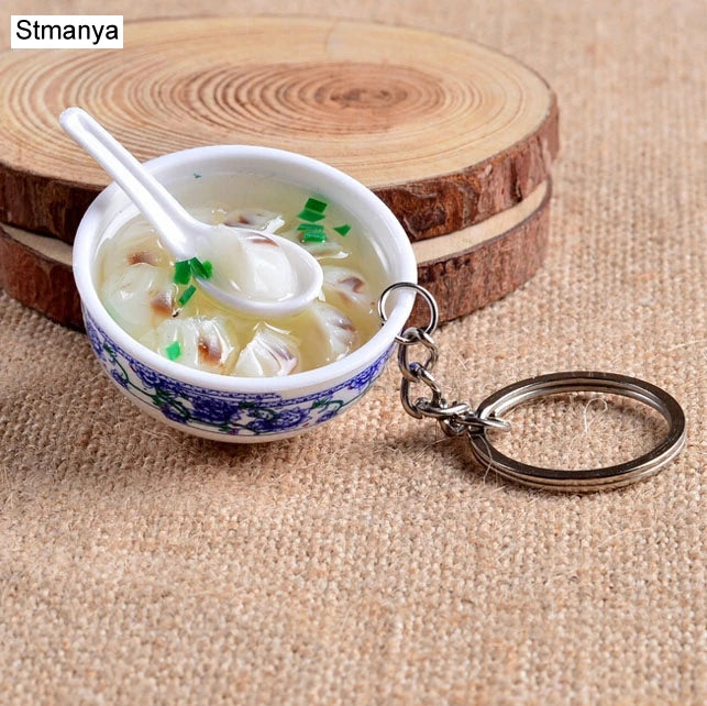 Miniature Noodle Bowl Keychain – Chinese Porcelain Style Bag Pendant