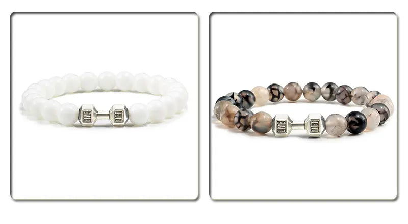 Volcanic Stone Dumbbell Bracelet – Matte Lava Bead Jewelry for Fitness Enthusiasts