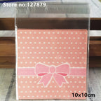 Self-Adhesive Bow-Knot Cookie Bags – 10x10cm Plastic Packaging for Parties